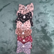 Girls Fabric Hair Bows Set of 6, Rhinestone Centers, Multicolor, One Size