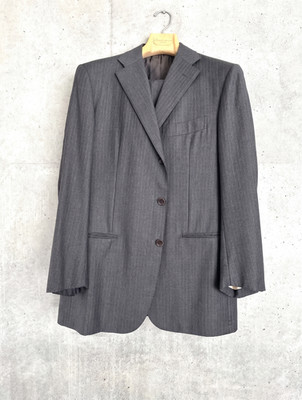 Sartorio Napoli Wollanzug Set Grau Blau Streifen Italy Größe 50 Selten