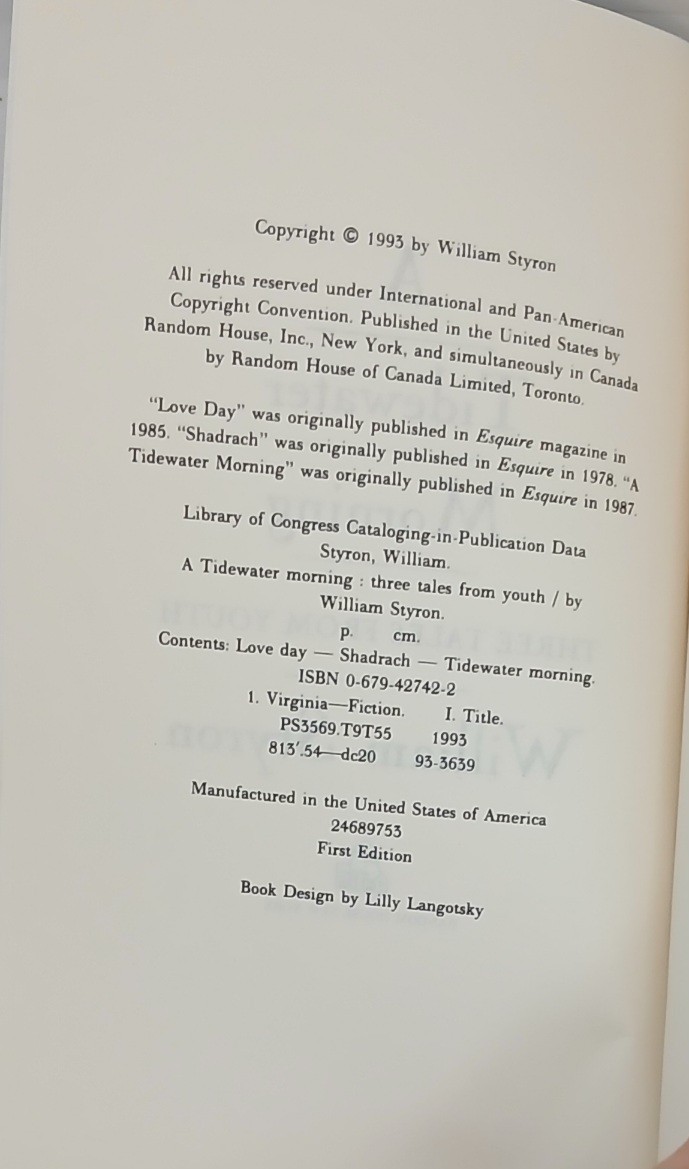 William Styron A Tidewater Morning ARC/Proof