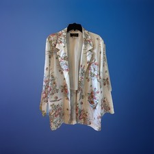 Toni Garment For CC Magic Vintage 90s Floral Open Front White Blazer Loose Large