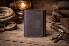 Genuine Leather Wallet for Men, Handcrafted Distressed Trifold Wallet
