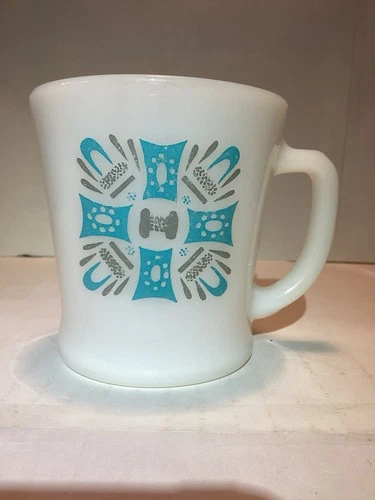 Vintage Anchor Hocking Fire King  Blue Heaven  Glass Mug with Atomic Pattern USA