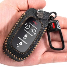 YONUFI for Ram Key Fob Cover with Keychain Leather Remote Car Small, Black 