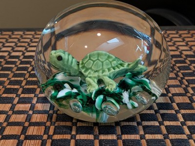 Vintage Signed Gibson Sulphide Turtle Paperweight