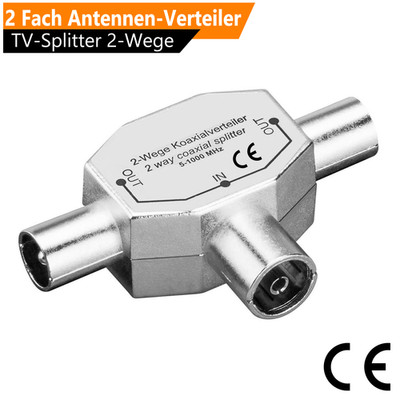TV Antennen Verteiler Zweitgeräte Splitter HD TV Kabel Koax IEC Adapter Kupplung