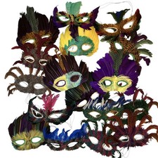 Lot 17 Vintage Mardi Gras Eye Face Masks Feathers Masquerade Party Decor Cajun