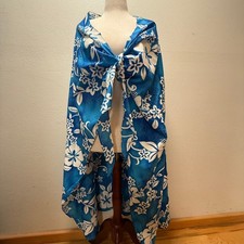 Vintage Hilo Haiti Blue White Hawaiian Swim Cover Up Sarong Women Size Queen