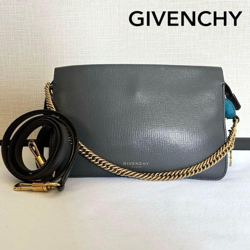 Givenchy Grey Leather 2-Way Shoulder Bag Chain Authentic Japan 0513716