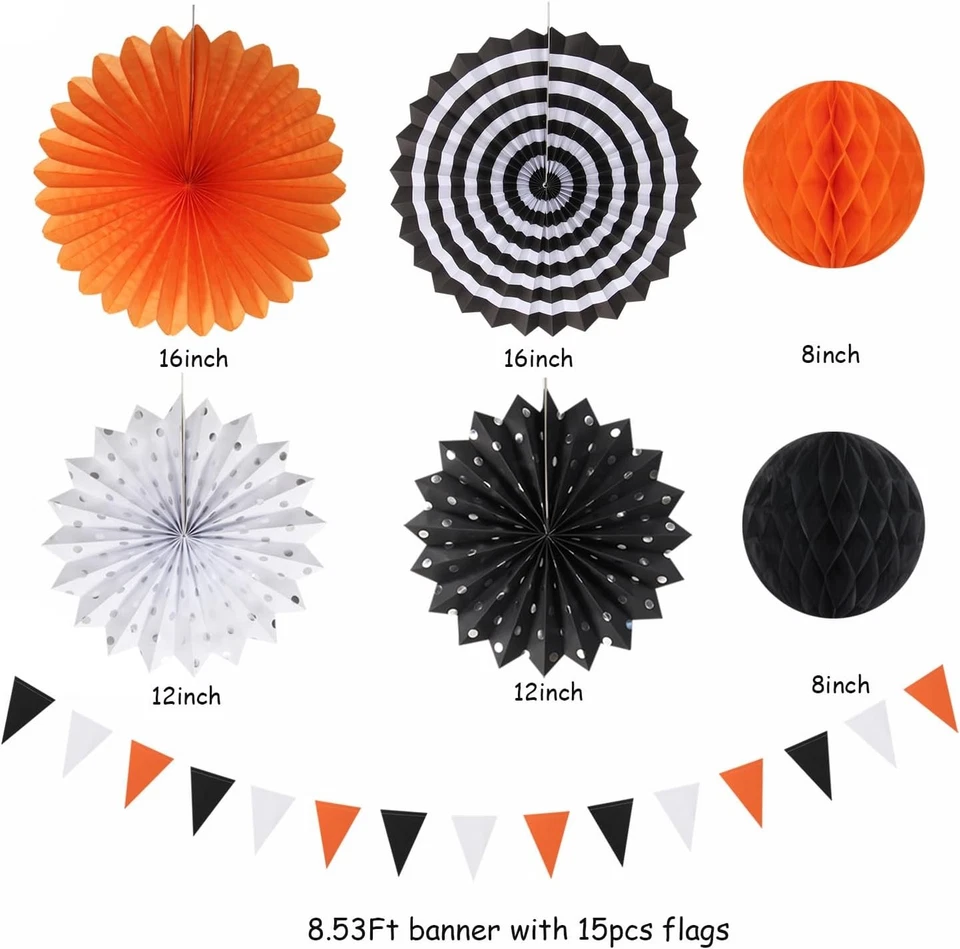 Naranja-Negro Blanco Fiesta-Decoraciones Papel-Flores Linternas - 20 PIEZAS Halloween Ti Foto 2 de 4