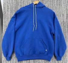 VTG 90s Russell Athletic Blank Blue Hoodie Adult XL Fits Large 50/50 Made In USA