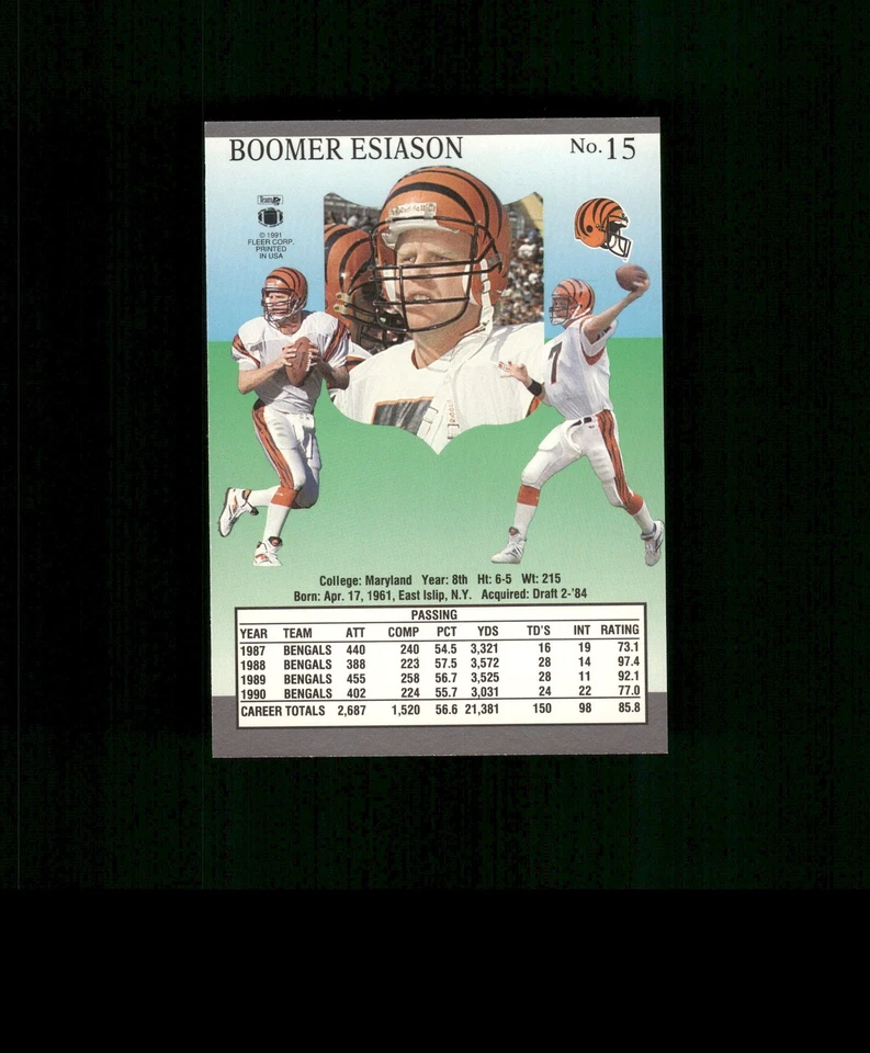 1991 Fleer Ultra #15 Boomer Esiason   Football Card  Cincinnati Bengals - Image 2 of 2