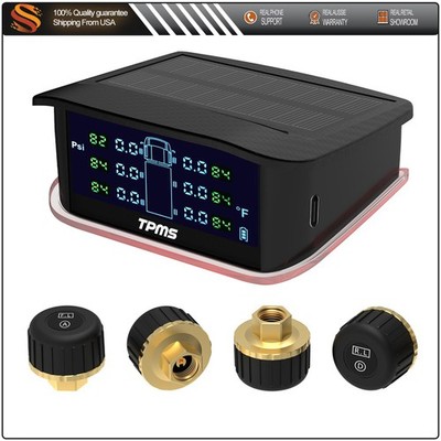Black RV Tire Pressure Sensor 1PC TPMS Solar Monitor 4pc Sensors W/Alarm Modes