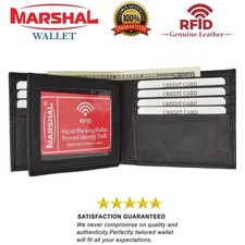 New Genuine Leather Bifold Mens Wallet With Flip-Up ID Window RFID Blocking