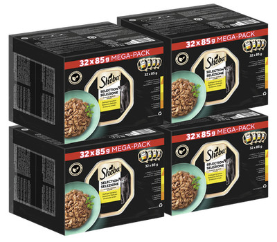 128x85g Sheba Selection Katzenfutter Nassfutter Schale Geflügel Variation Sauce