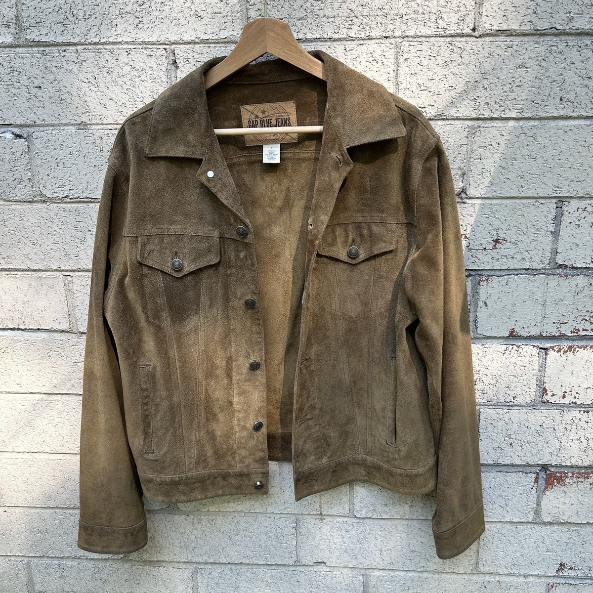Vintage Y2K Gap Blue Jeans Cow Split Brown Leather Suede Trucker