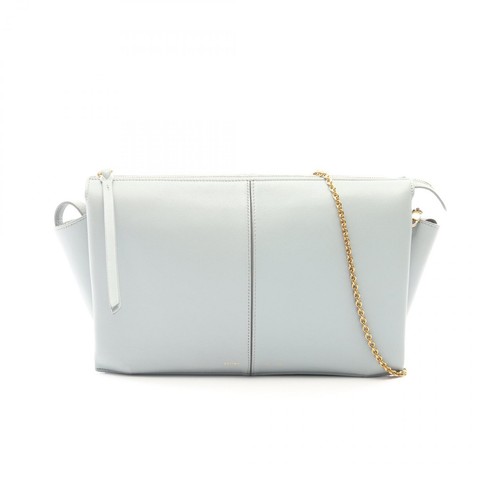 CELINE Trifold Chain Shoulder Crossbody Bag leather Blue Used Women
