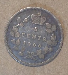 Rare Old World Coin Lot 925 Silver Canada 5 Cents 1900 Oval 0s Victoria KM# 2 F