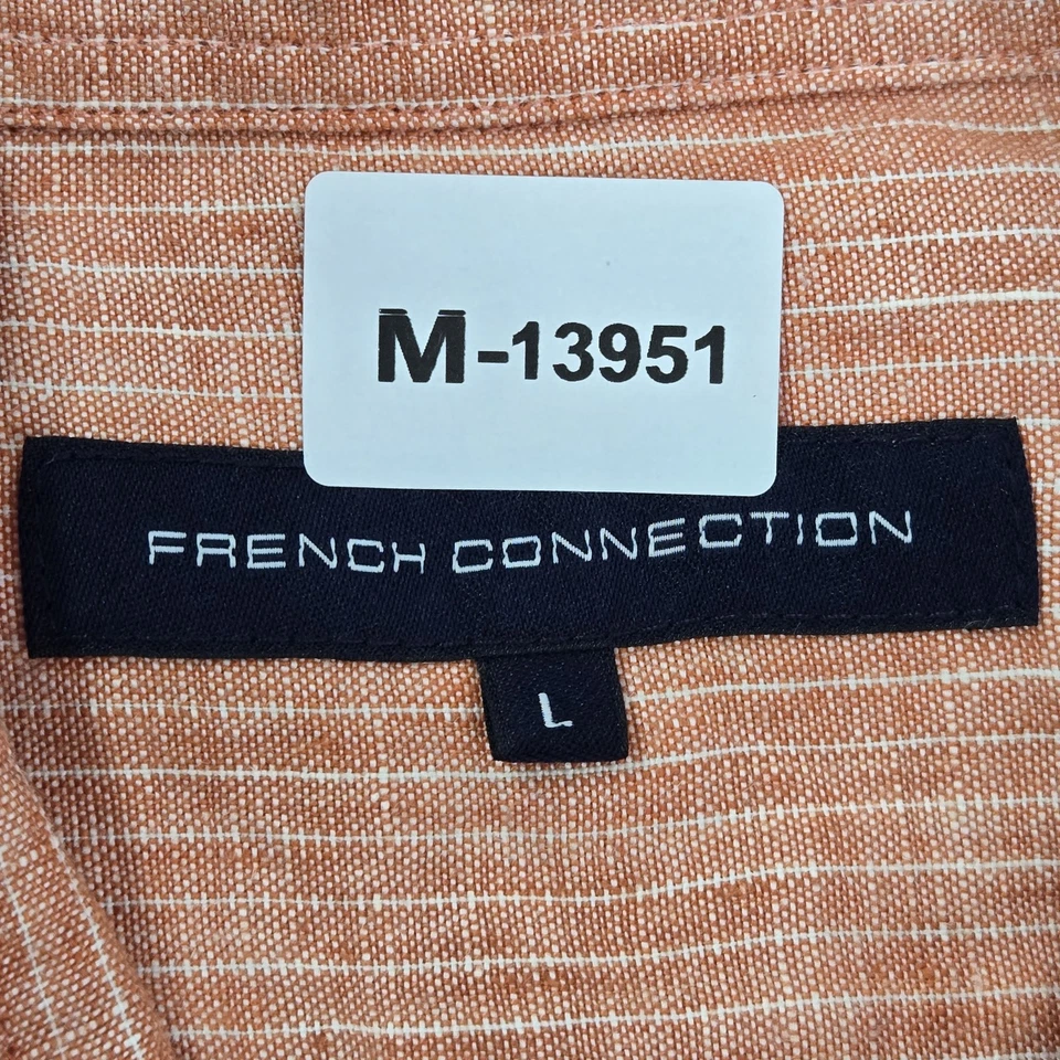 Camisa con botones French Connection para hombre L naranja lino rayas manga larga Foto 2 de 4