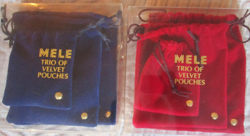 NIB Vintage MELE Set of 6 Red & Blue Velvet Drawstring Pouches Jewelry Bags