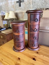 Vintage Solid Wood Cylindical small Chest of Drawers X2 Storage Drum Chest