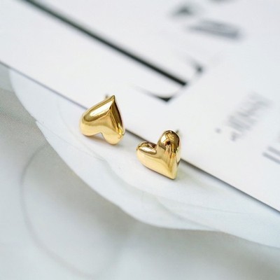 18K Real Gold Fashion Hypoallergenic Lobe Pierced Heart Studs Earrings Women