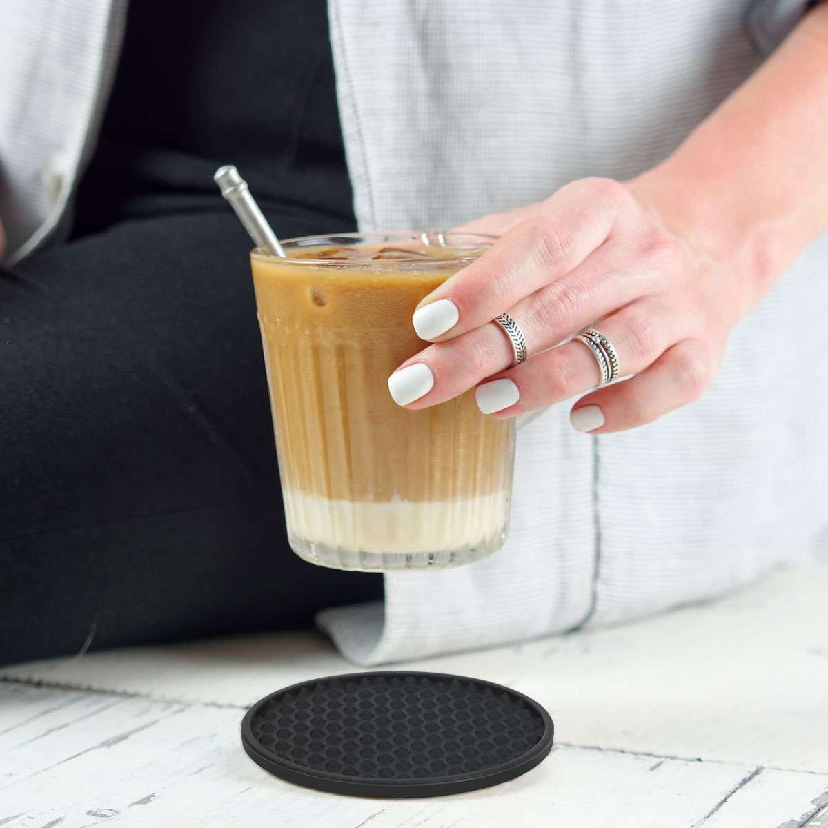 6PCS Silicone Drinks Coasters Non-Slip Cup Mat Pad With Holder Round Rubber