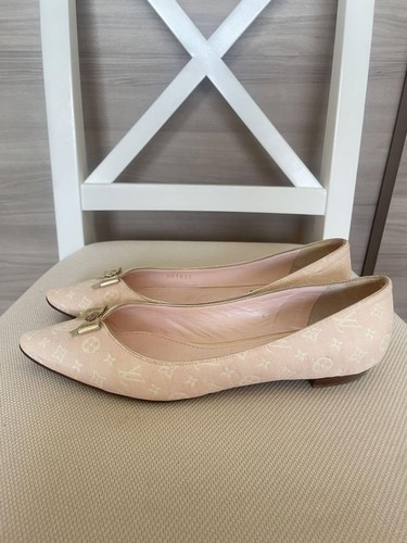 LOUIS VUITTON Monogram Pink Denim Flat Pumps ballet shoes Ribbon Size36.5/US6.5 - Picture 2 of 24
