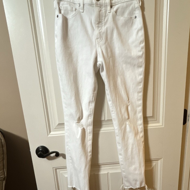Banana Republic Premium Denim HighRise Slim  Distressed White Jeans Size 27 Crop