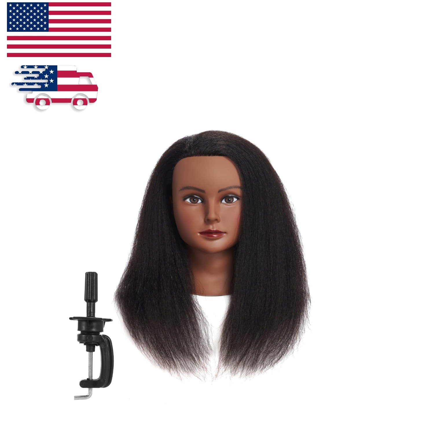 Professional 14-Inch Black Real Hair Doll Head with Free Cla
