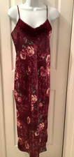 Secret Treasures Womens Satin Night Gown Purple Floral Velvet Trim Medium