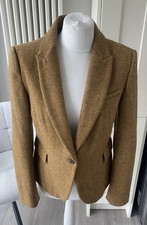 ZARA CAMEL MUSTARD BROWN SHORT FITTED BLAZER JACKET 100% WOOL SIZE L LARGE 10 