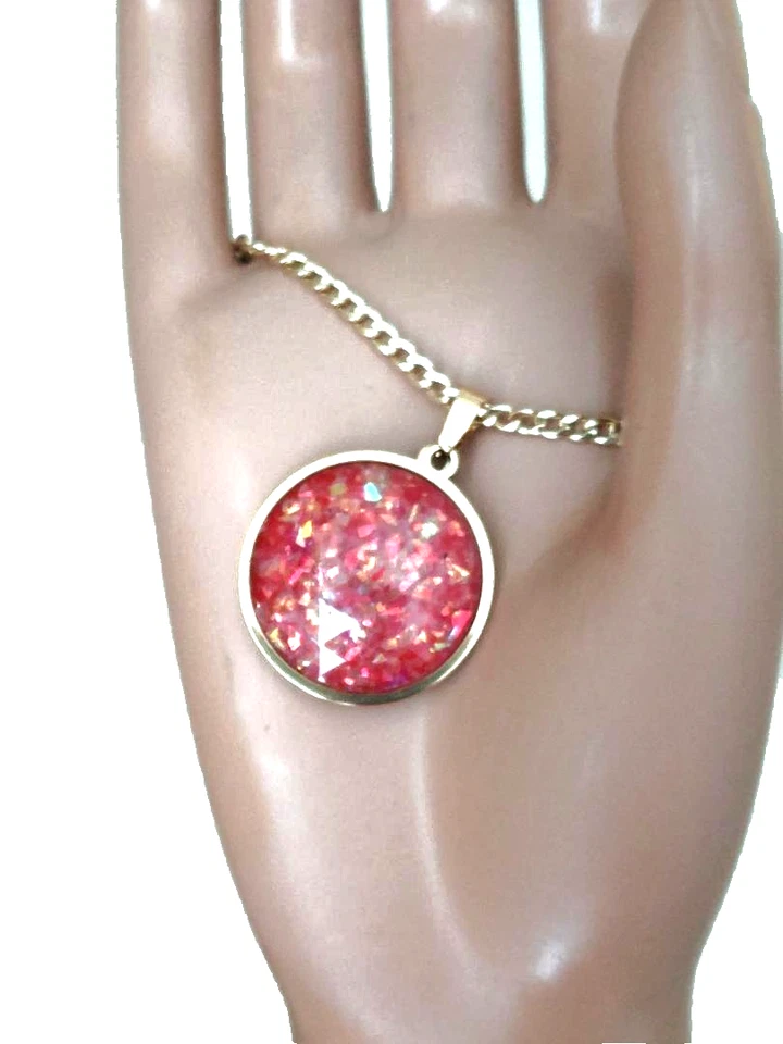 Colgante de ópalo 25 mm facetado ópalo de fuego mexicano en acero inoxidable 18 quilates GP Foto 2 de 4