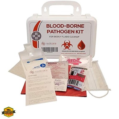 Bloodborne Pathogen/Body Fluids Cleanup Kit w/Fluid Solidifier, Biohazard Bag...