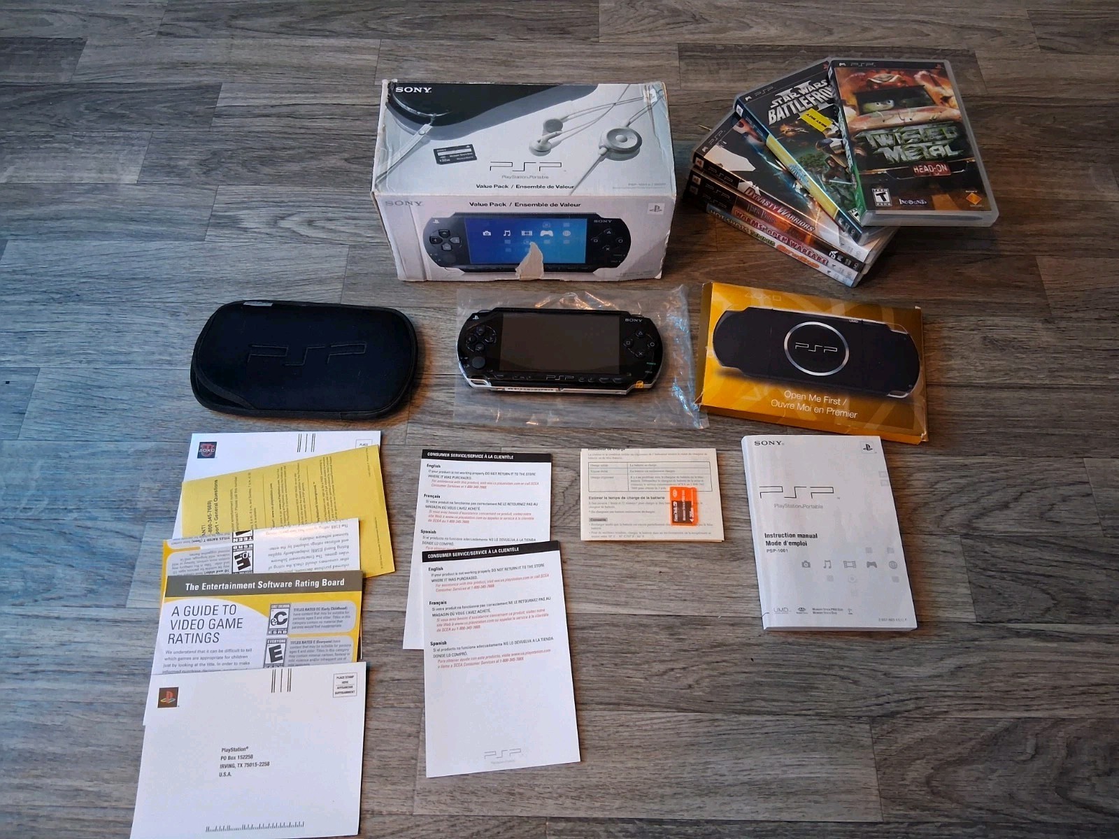 PSP 1001 Console Complete CIB Tested W/ Charger 6 Games And Mem Stick