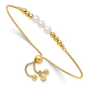 Authentic Sterling Silver Gold-plated Polished FWC Pearls Adjustable Bracele Mother Gift