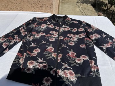 Topman Men's Floral Bomber Jacket Slim Fit Full Zip Band Collar Size 38
