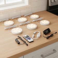 Dimmable LED Under Cabinet Lighting Kit - 6 Ultra Slim Puck Lights, Warm White