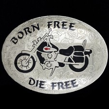 Born Die Free Motorcycle Chopper Iron Shovel Head Harley Biker Vtg Belt Buckle