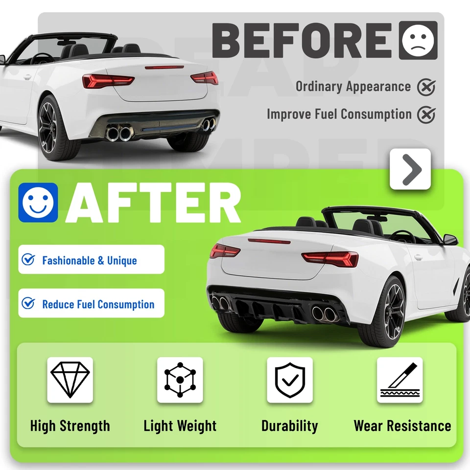 For 2016-24 Chevy Chevrolet Camaro Rear Bumper Diffuser Lip Spoiler Glossy Black Foto 3 de 4