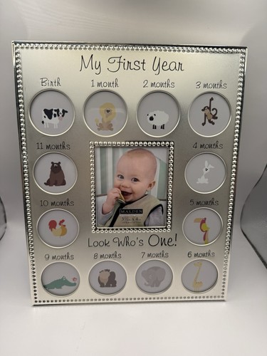 Malden My First Year Baby Milestone Photo Frame Silver Beaded Pics for 12 Months