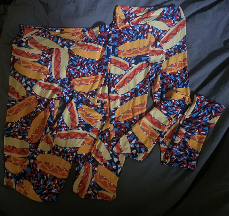 Lularoe Mom And Me Hot Dog Leggings.Unicorn Print. OS Adult, Lg/xl Y 4th of July