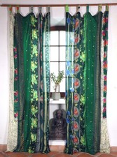 Vorhang / Gardine 2 Stück seidige upcyceling Gardine aus Patchwork Sareestoff,