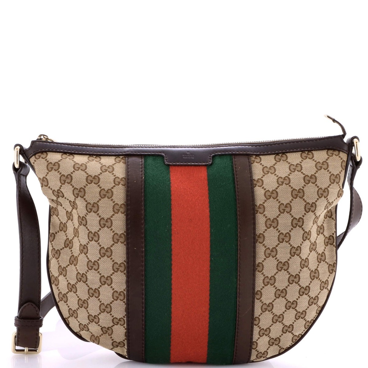 Gucci Vintage Web Saddle Messenger Bag GG Canvas Medium | eBay