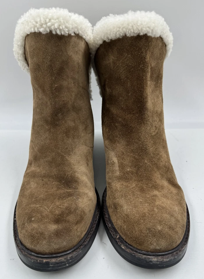 Botas femininas Sigerson Morrison Hatty 9 couro marrom camurça tornozelo pull-on - Imagem 4 de 4