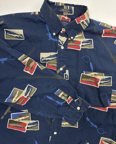 Vintage 90s Daniel Cremieux Shirt Men XL Oversized Fly Fishing Navy Button Down - Picture 14 of 17