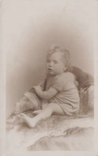 BABY BOY GUSSIE SITTING IN CHAIR STUDIO PORTRAIT REAL PHOTO POSTCARD 1924 RPPC