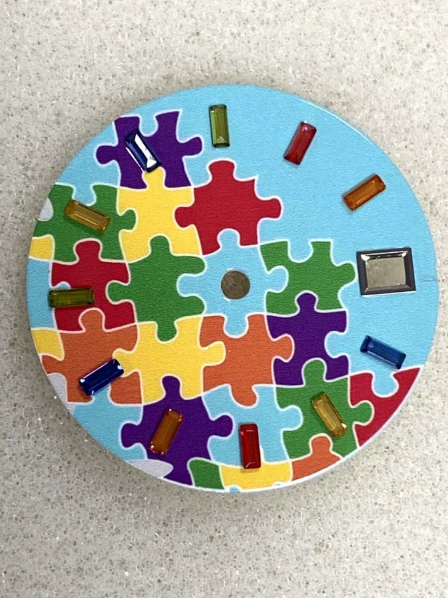 28.5mm Blue Watch Dial “Colorful Puzzle” Date for NH36A/35/4R/7s