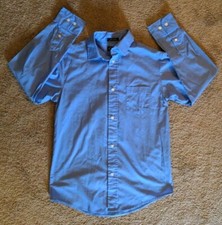Chaps Boys dress shirt sz 12 solid Blue button front long sleeve Mint Condition