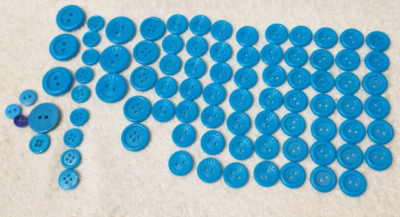 Buttons 70+ Blue Medium - Small sized Blue Plastic  Craft Round Two Holed BA8