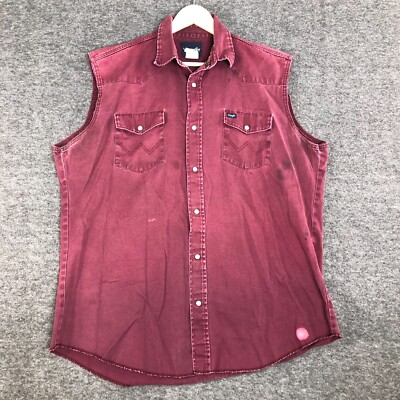 Vtg Wrangler Shirt Men Extra Large Tall Maroon Pearl Snap Sleeveless Work  Cowboy